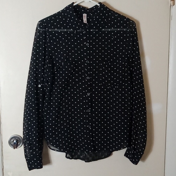 Xhilaration Tops - Xhiliration Blouse Black w/ White Polka Dots Med Like New